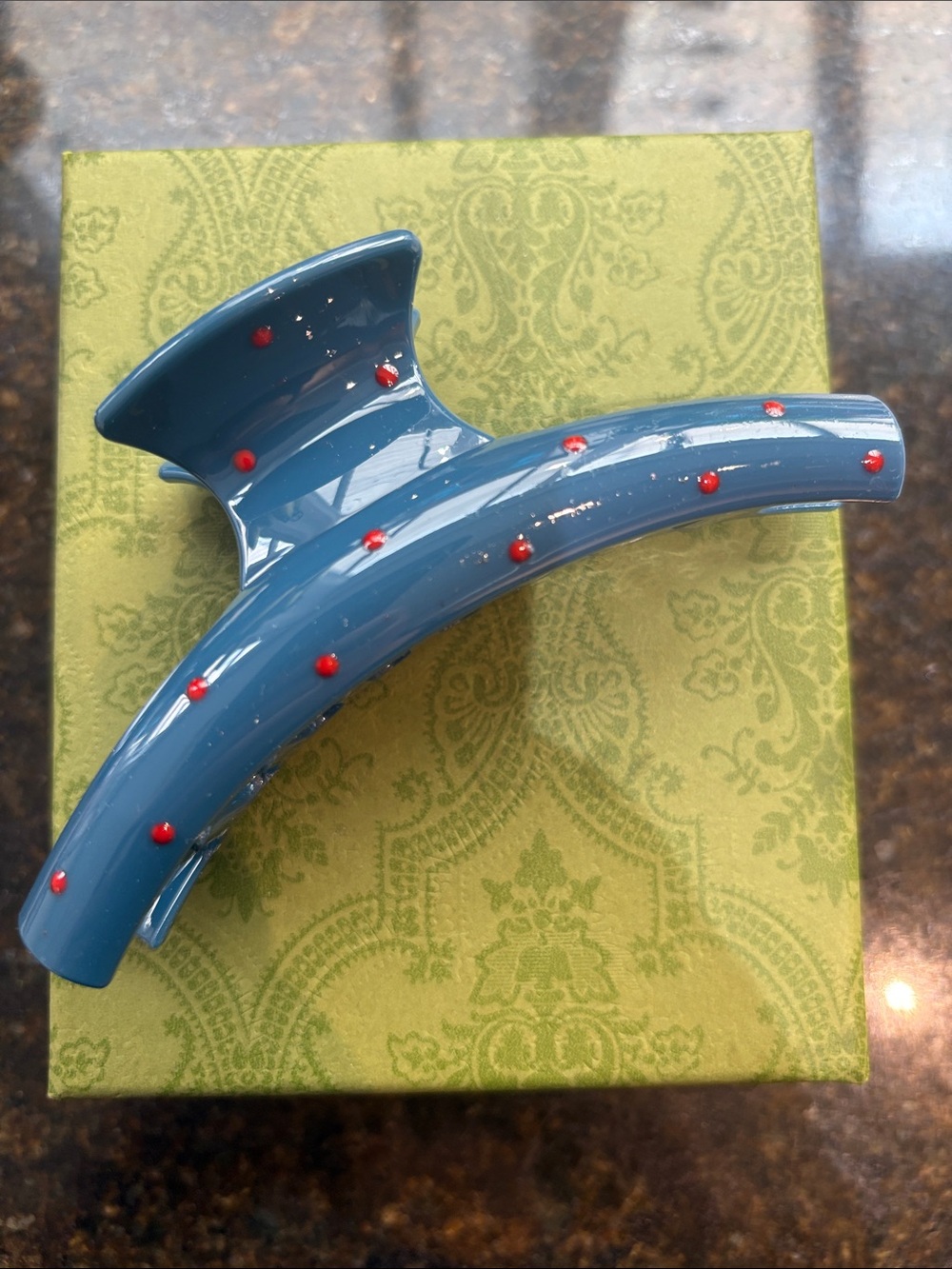 Blue Decorative Hair Claw with Red Accent Dots
